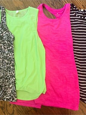 lululemon athletica Bright Pink/ Lime Green/ black Tank Tops